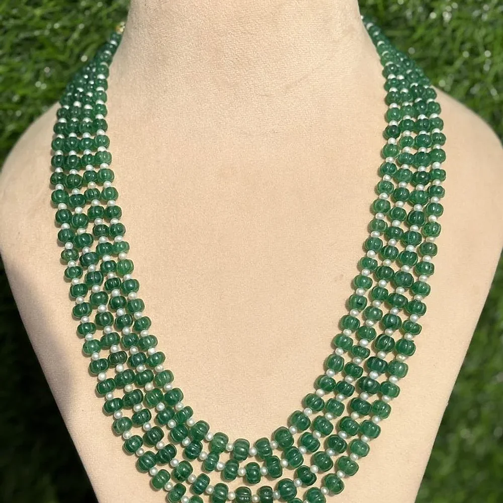 Beryl Emerald Quartz Beads Necklace With Freshwater Pearls - Gems & Jewelry by Adnan Gems Art