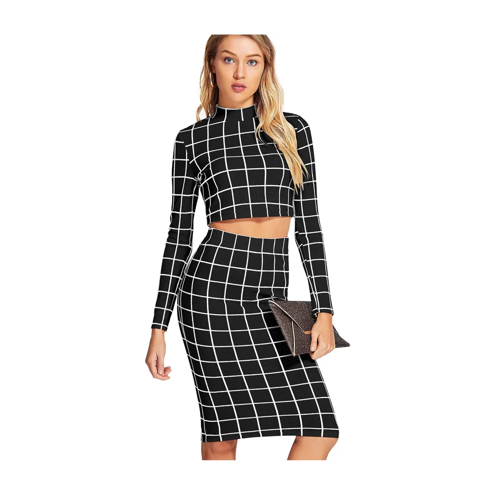 Black Checkered Top and Skirt Set (L) - Textiles & Apparel by Cara Exim