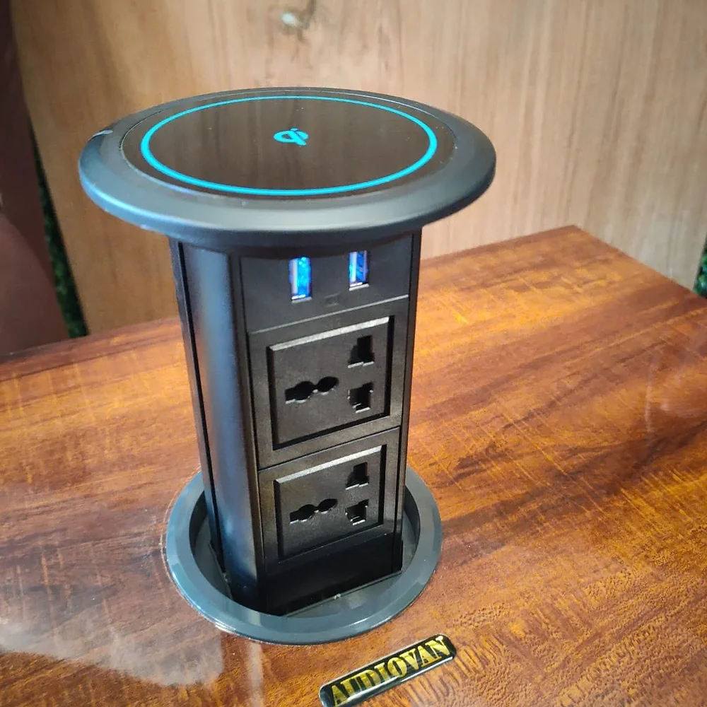 Audiovan 8 Module Black Pop-up Floor Box with Wireless Charging - Electronics & Electrical by Audiovan Tech Mumbai