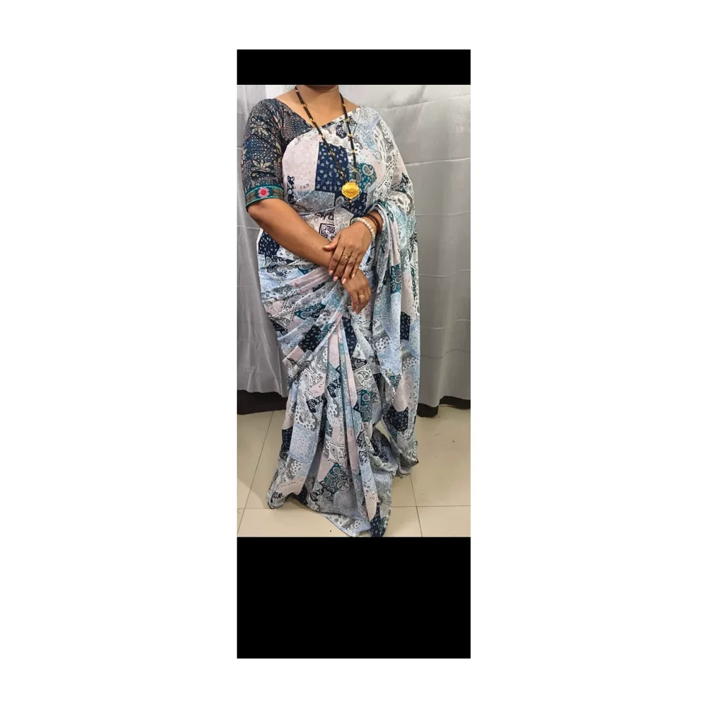 Georgette Printed Saree with Stitch Blouse - Textiles & Apparel by Marvel Creation
