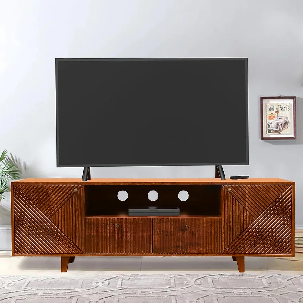 Sloan Mango Wood Fluted TV Cabinet for 65" TVs - Furniture & Interiors by Upcycle Furnishing India