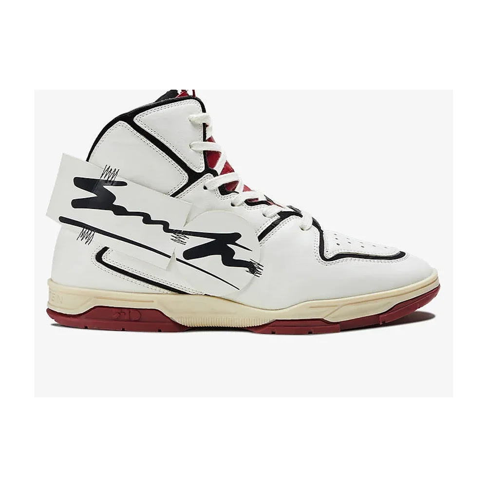 705 white red applique high-top sneaker - Footwear, Bags & Leather Goods by Disruptive Fashion Pvt. Ltd.