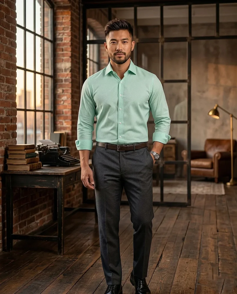 Mint Green Cotton Blend Formal Shirt for Men - Textiles & Apparel by G M Apparels