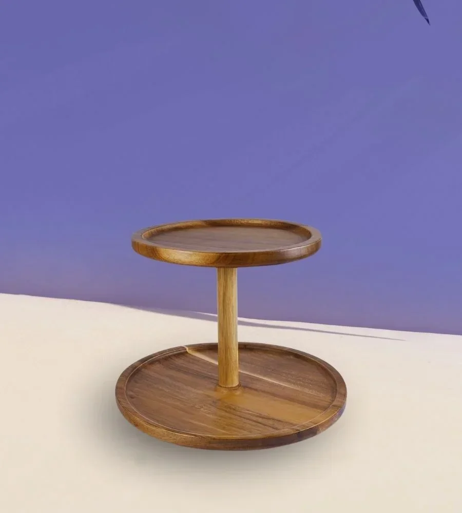 Acacia Wood 2-Tier Round Serving Stand - Home & Kitchen by Razvi Exports