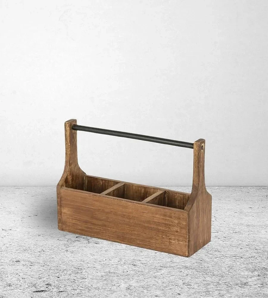 Hardwood Cutlery Caddy with Metal Handle - Home & Kitchen by Razvi Exports