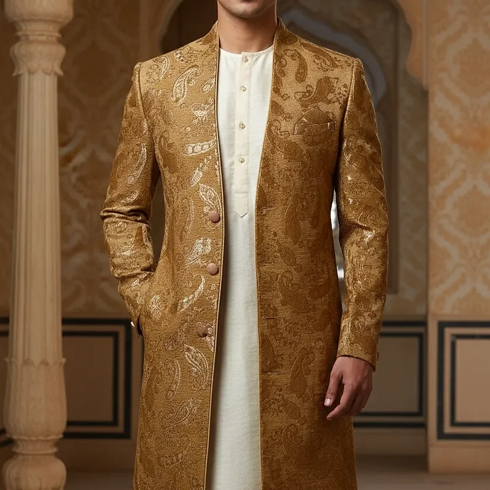 Men's Gold Paisley Embroidered Sherwani for Weddings - Textiles & Apparel by G M Apparels
