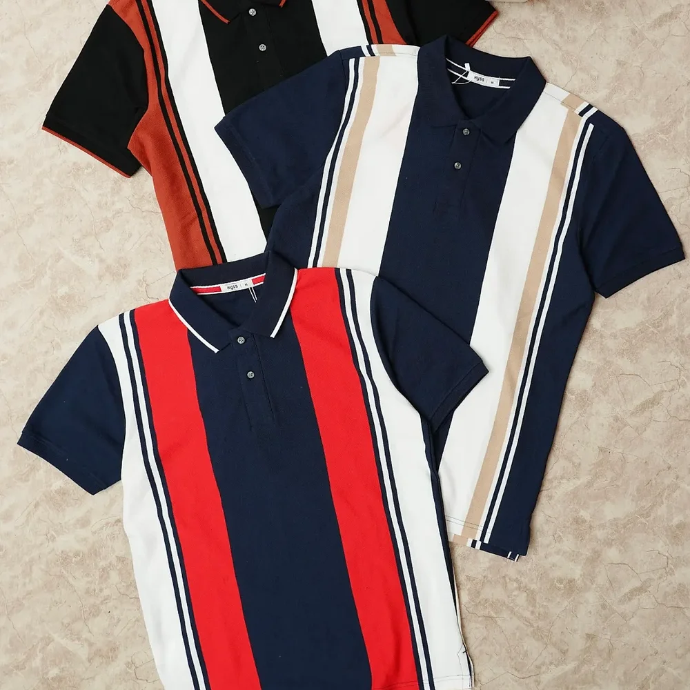 HYSS RM026 Striped Polo Neck Half Sleeve T-Shirt - Textiles & Apparel by Sea of Story
