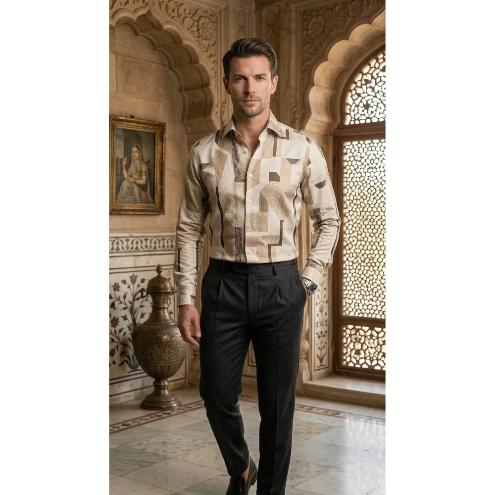 Slim Fit Abstract Print Button-Down Shirt - Textiles & Apparel by G M Apparels