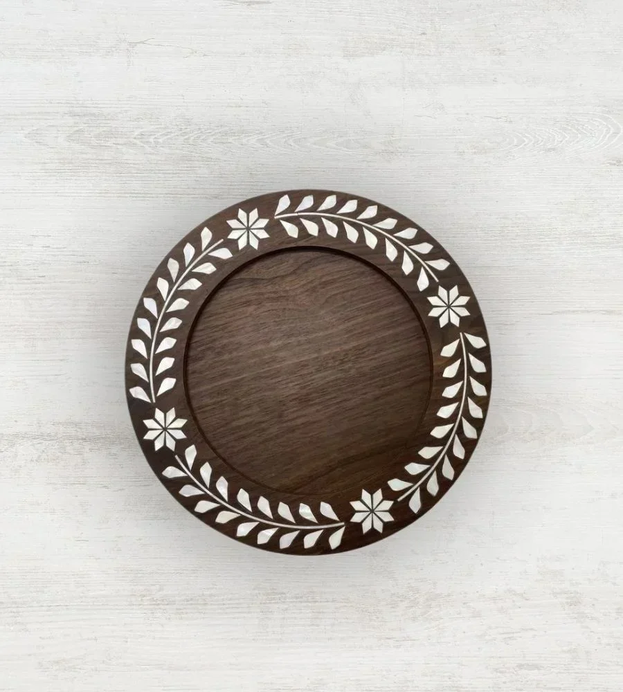 Walnut Wood Mother of Pearl Inlay Tray - Home & Kitchen by Razvi Exports