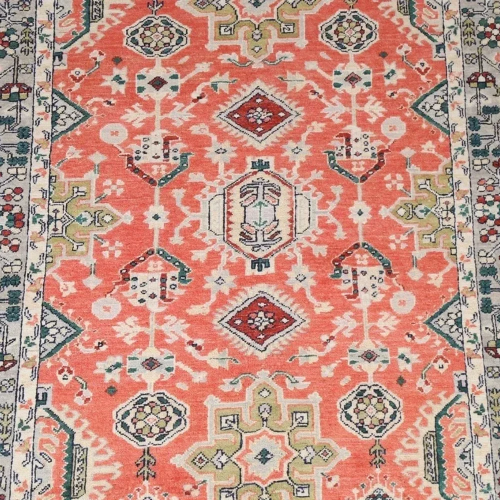 Hand Knotted Kazak Wool Area Rug with Geometric Medallion Design - Furniture & Interiors by Indflying