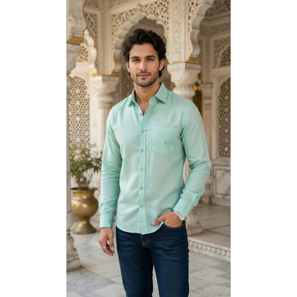 Men’s Casual Linen-Blend Shirt with Chest Pocket - Textiles & Apparel by G M Apparels