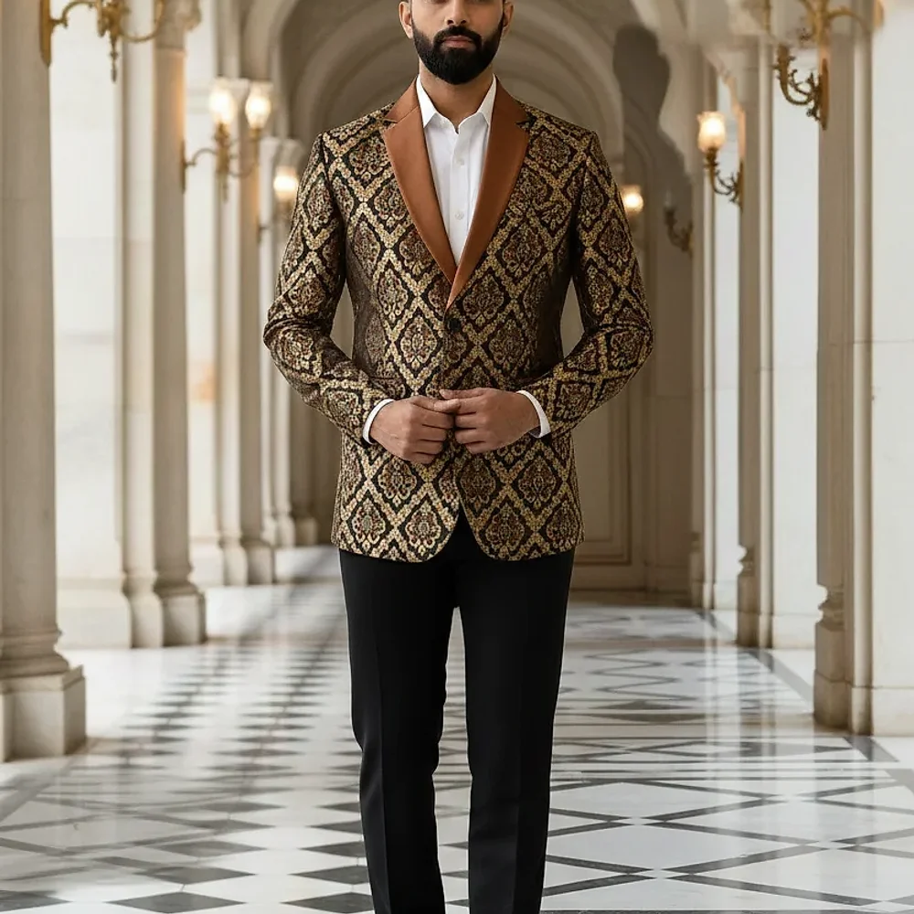 Men's Brocade Slim Fit Tuxedo Blazer with Shawl Lapel - Textiles & Apparel by G M Apparels