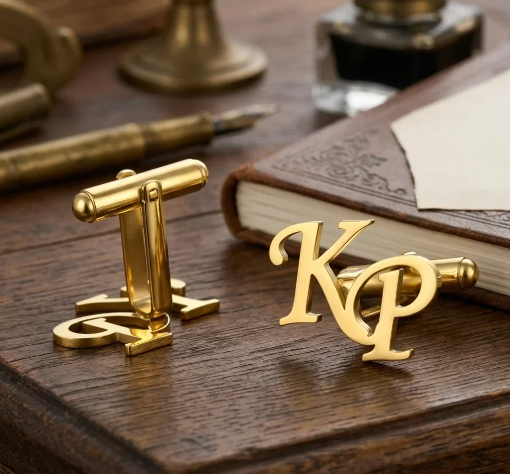 Gold Initial Monogram Cufflinks - Gems & Jewelry by G M Apparels