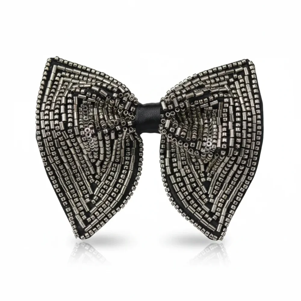 Black Metallic Bugle Bead Bow Tie - Textiles & Apparel by G M Apparels