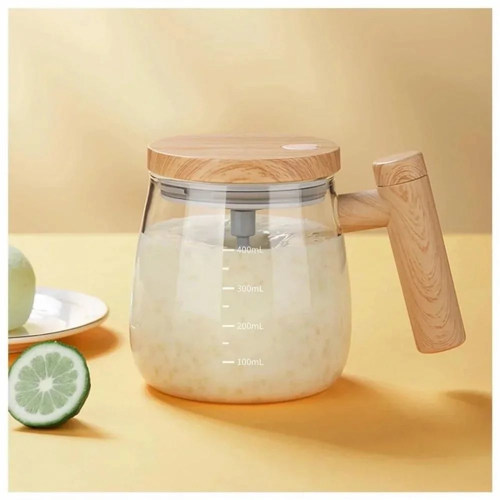 Glass Self Stirring Mug with Wooden Handle - Electronics & Electrical by Y K Trading