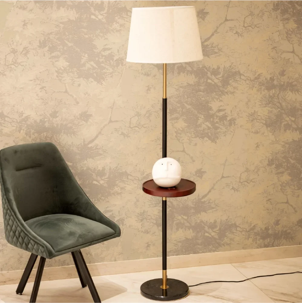 Floor Lamp with Shelf Storage - Furniture & Interiors by Wooden Owl Design Pvt. Ltd.