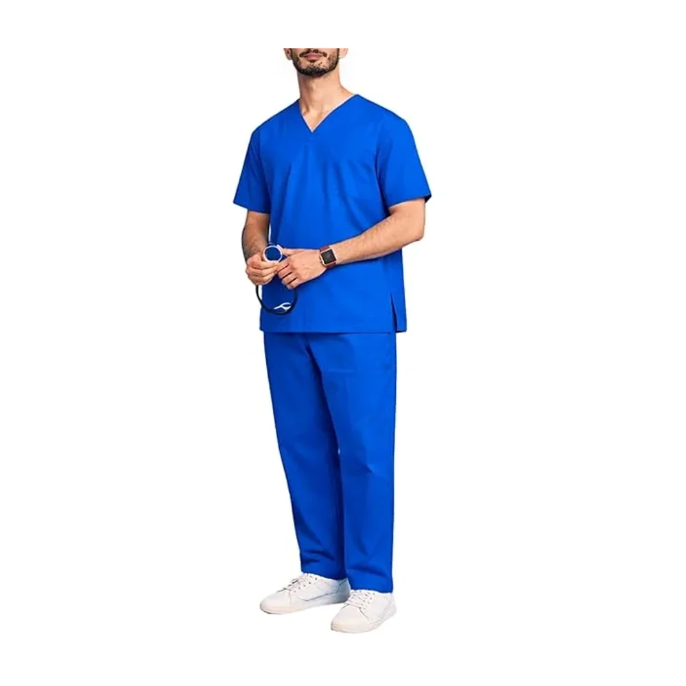 Kifzi Men's Antimicrobial Spandex Scrub Suit Royal Blue XXL - Textiles & Apparel by Accurate Surgicals