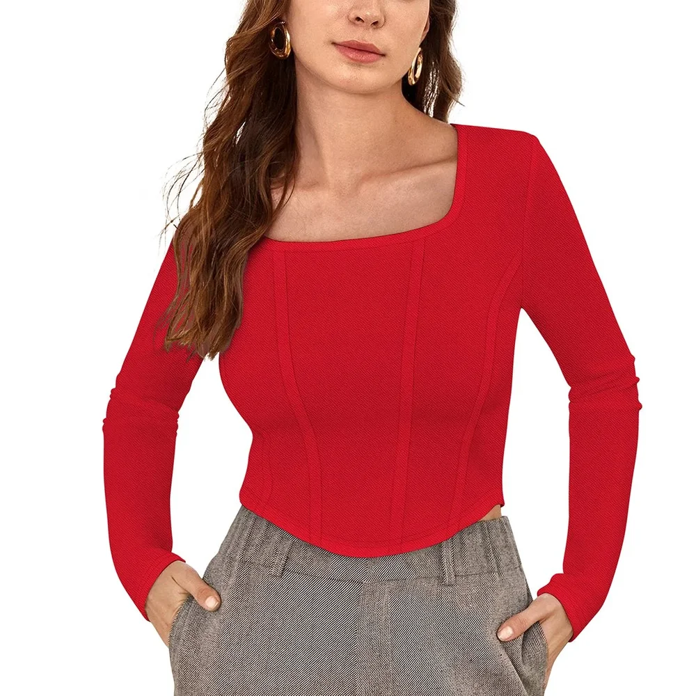 Red Square Neck Full Sleeve Top - Textiles & Apparel by Cara Exim