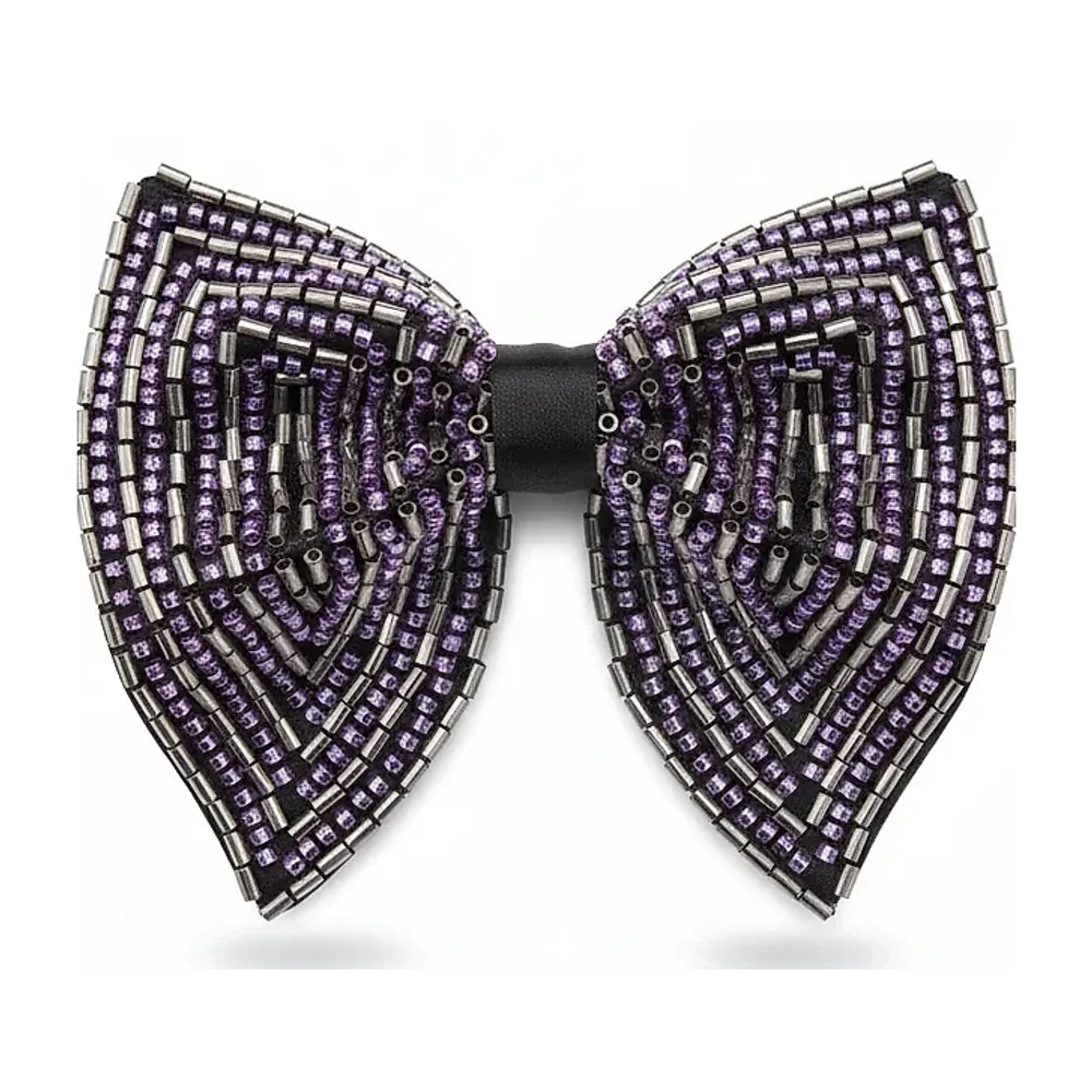Silk Geometric Hand-Beaded Bow Tie - Textiles & Apparel by G M Apparels