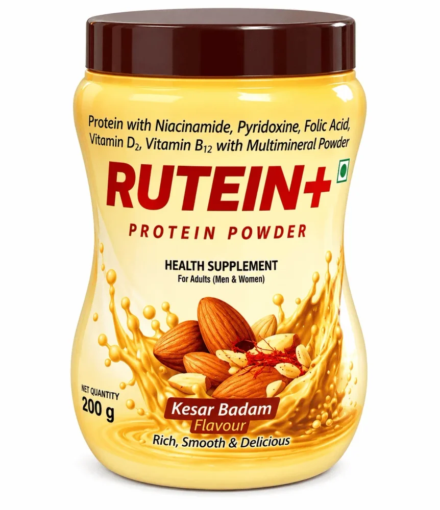 RUTEIN+ Kesar Badam Protein Powder 200g Jar - Healthcare & Medical by Prector Lifesciences