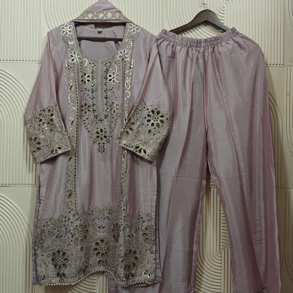 Embroidered Chiffon and Raw Silk Suit Set - Textiles & Apparel by Ayzel Pvt. Ltd.