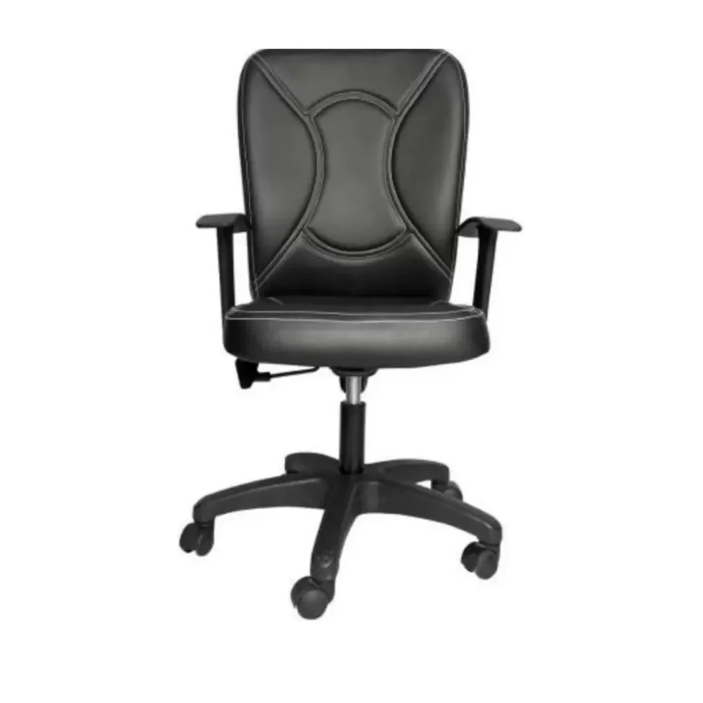 Black Leather Office Chair with Adjustable Armrests - Furniture & Interiors by Upcycle Furnishing India