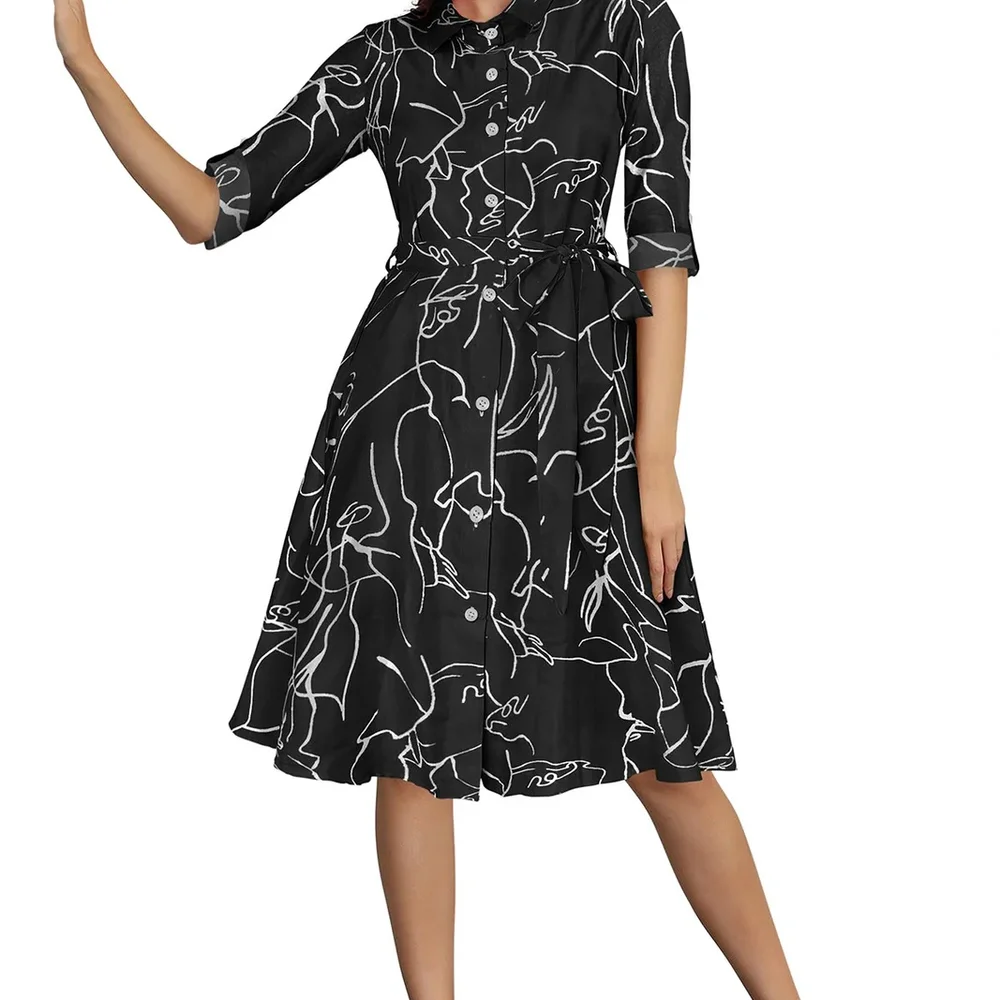 Black Printed Collar Neck Dress (XL) - Textiles & Apparel by Cara Exim