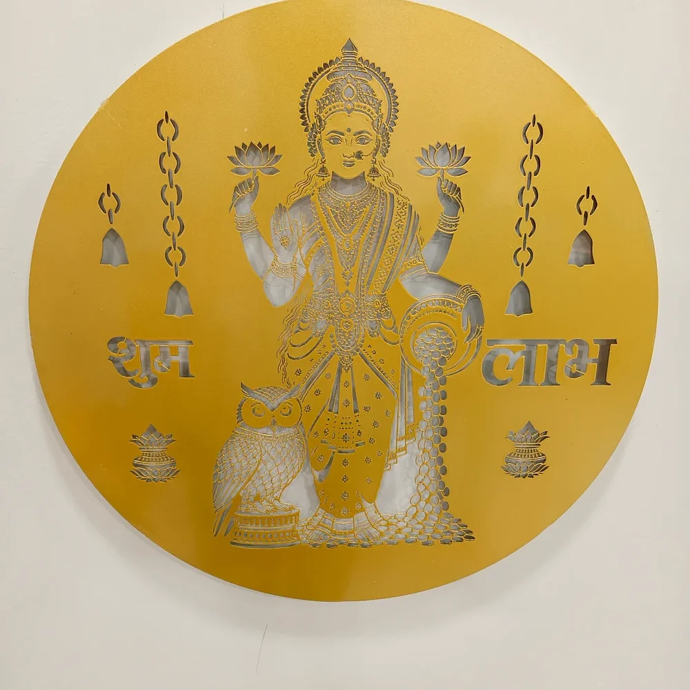 Embossed Metal Goddess Lakshmi Wall Art with LED Illumination - Handicrafts & Gifts by Golden Engg Works