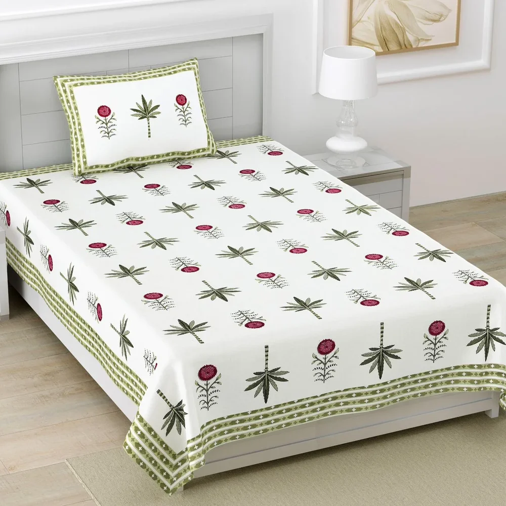 Printed Cotton Single Bedsheet 60x90 Inch - Textiles & Apparel by Shriex Enterprises
