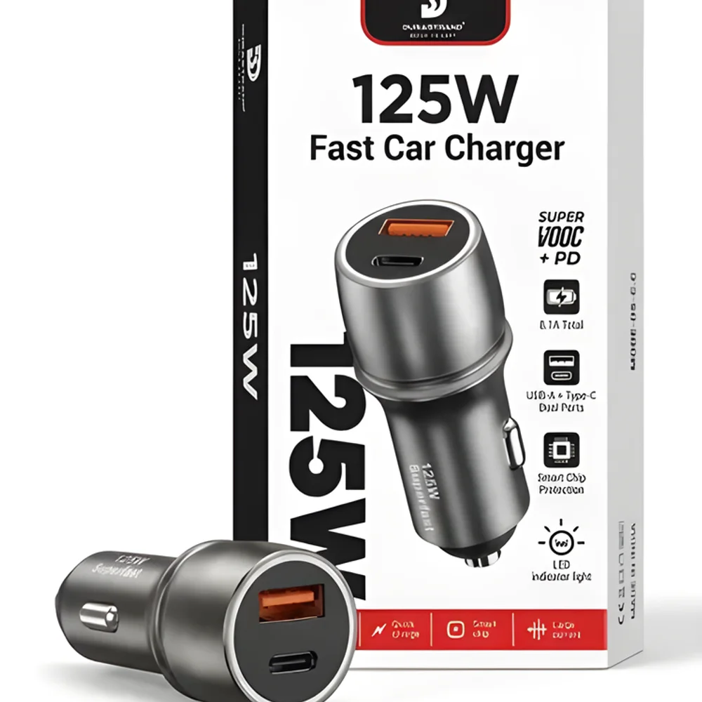 Durastrand 125W Smart Chip Protection Car Charger with Type-A to Type-C Cable - Automotive & Transport by Syncore Technologies