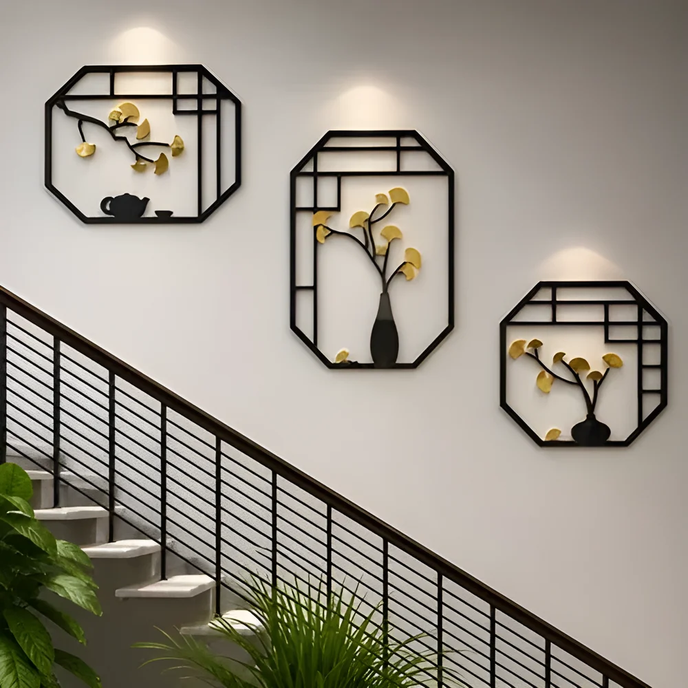 Metal Botanical Wall Art Set of 3 - Home & Kitchen by Golden Engg Works
