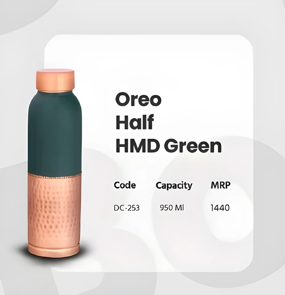 Oreo Pure Copper Water Bottle with Hand-Hammered Matte Green Finish - Home & Kitchen by Infinity Craft Land