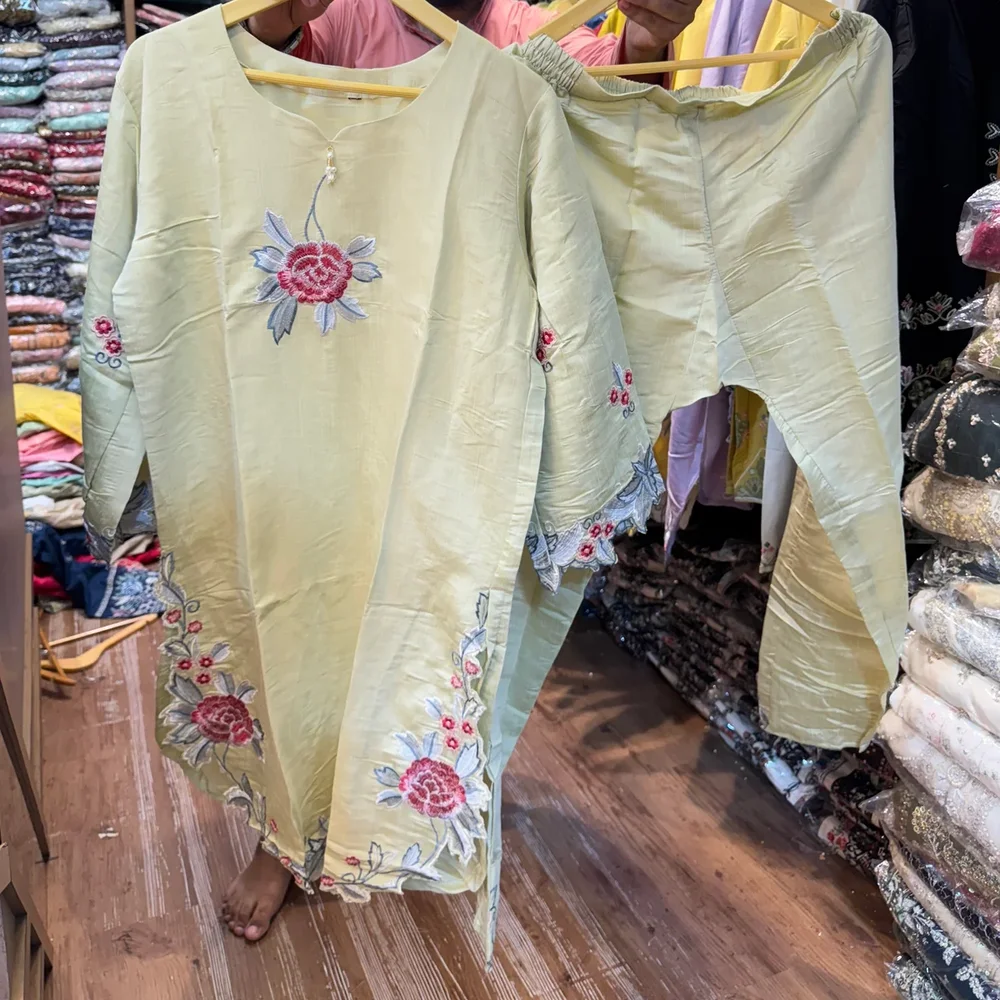 Embroidered Linen Cotton Kurta and Pants Set - Textiles & Apparel by Ayzel Pvt. Ltd.
