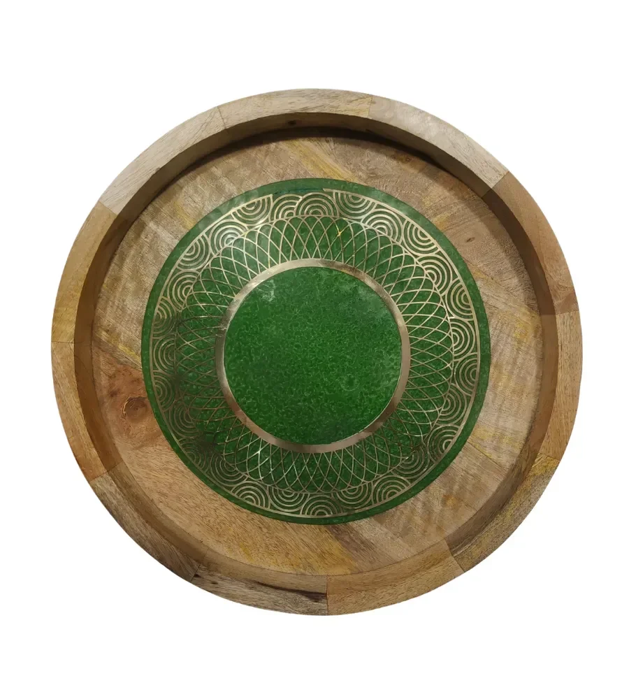 Handcrafted Mango Wood Tray with Brass and Resin Base - Home & Kitchen by Razvi Exports