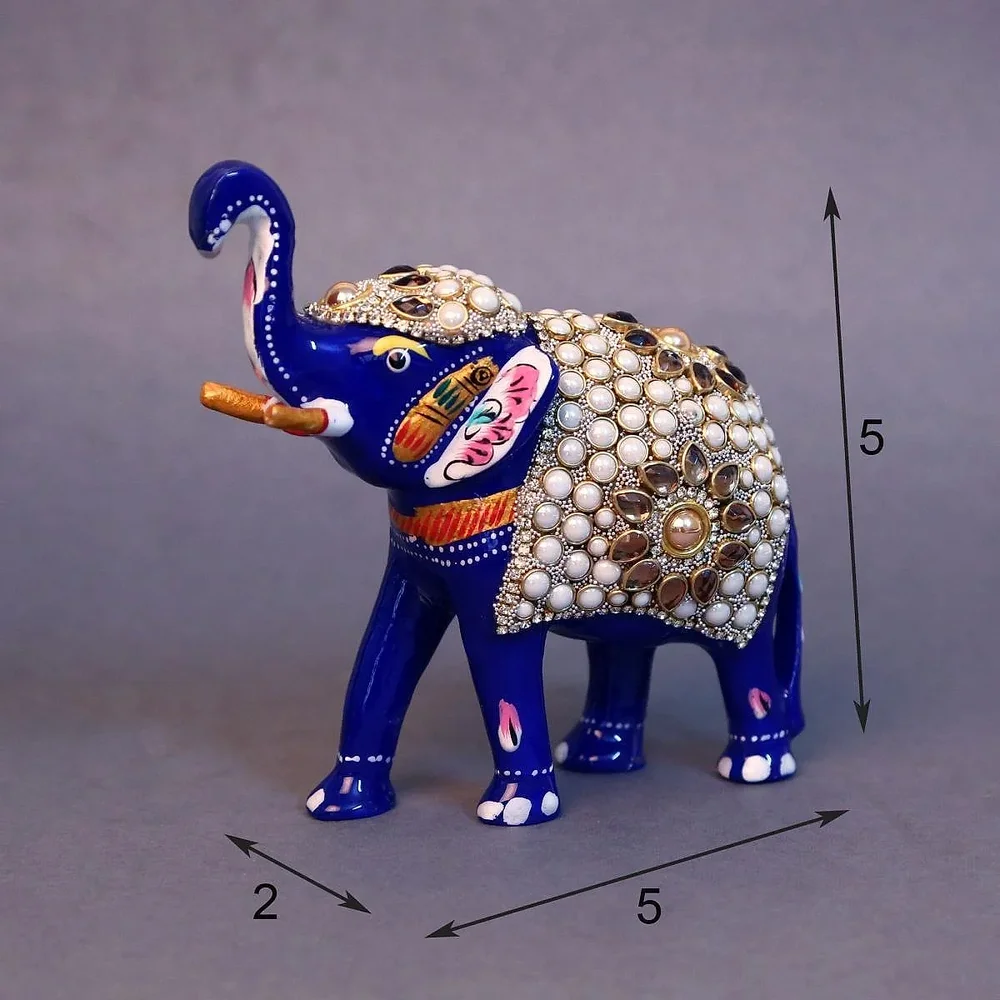 Blue Metal Elephant for Decoration, 5 Inch - Home & Kitchen by Lav Craft