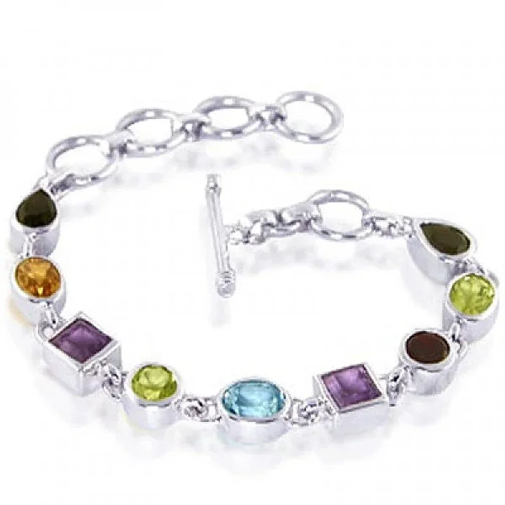 Sterling Silver Bracelet With Natural Stones - Gems & Jewelry by Jaya Jems Impex