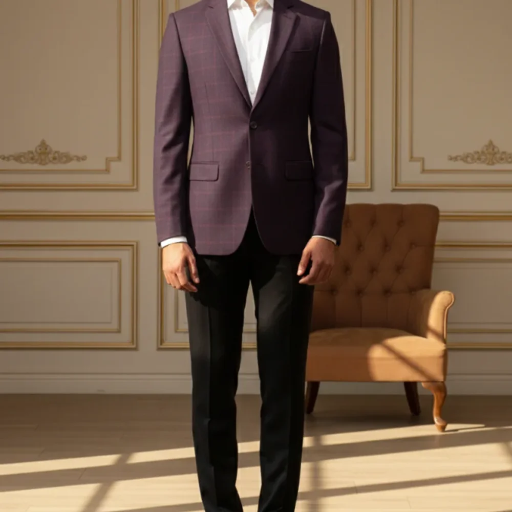 Plum Windowpane Check Slim-Fit Formal Blazer - Textiles & Apparel by G M Apparels