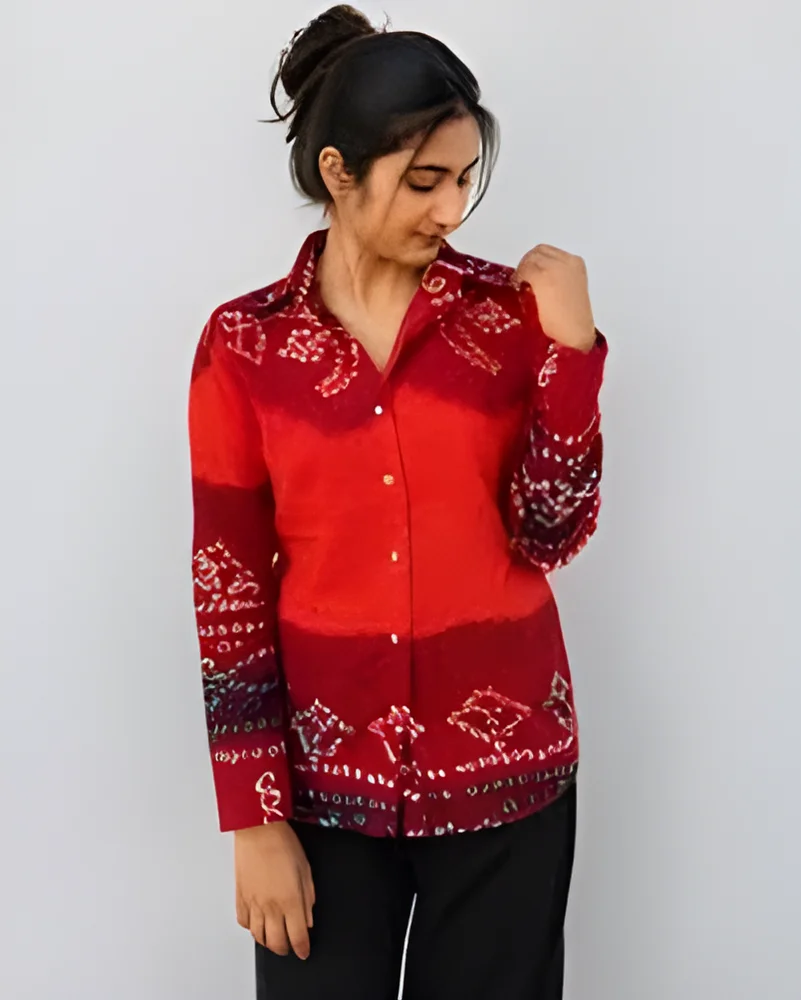 Women's Pure Cotton Bandhej Tie-dye Long Shirt - Textiles & Apparel by Vishv Bandhani