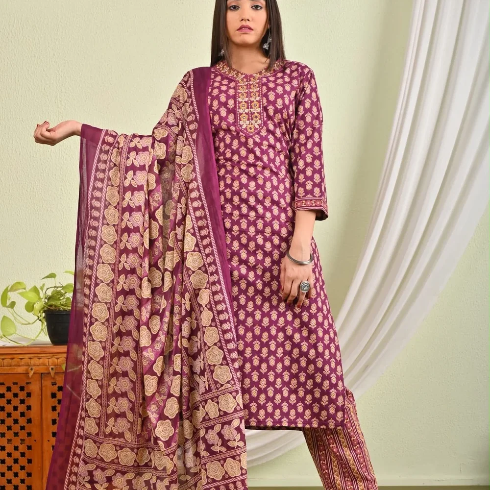 Cotton 3-Piece Salwar Kameez Sets with Pant and Dupatta - Textiles & Apparel by Egf International