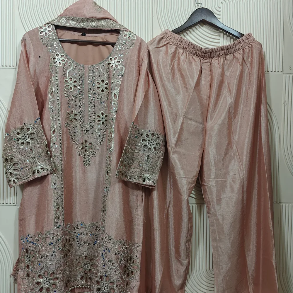 Embroidered Chiffon Salwar Kameez with Raw Silk Plazo - Textiles & Apparel by Ayzel Pvt. Ltd.