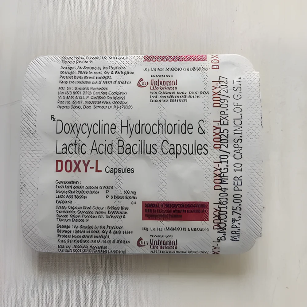Doxycycline Hydrochloride 100 mg + Lactic Acid Bacillus Capsules - Healthcare & Medical by Kaivalya Medical and General Stores
