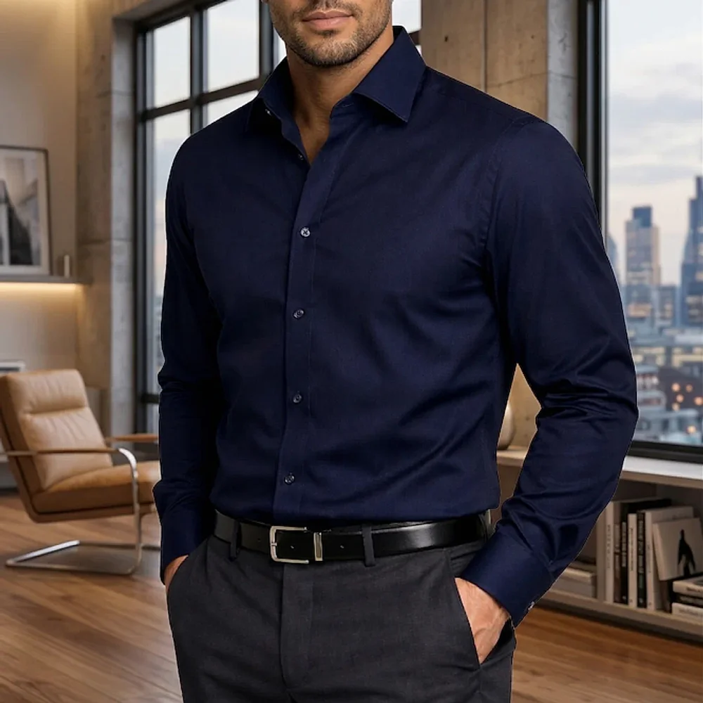 Navy Blue Slim Fit Cotton Blend Formal Shirt - Textiles & Apparel by G M Apparels