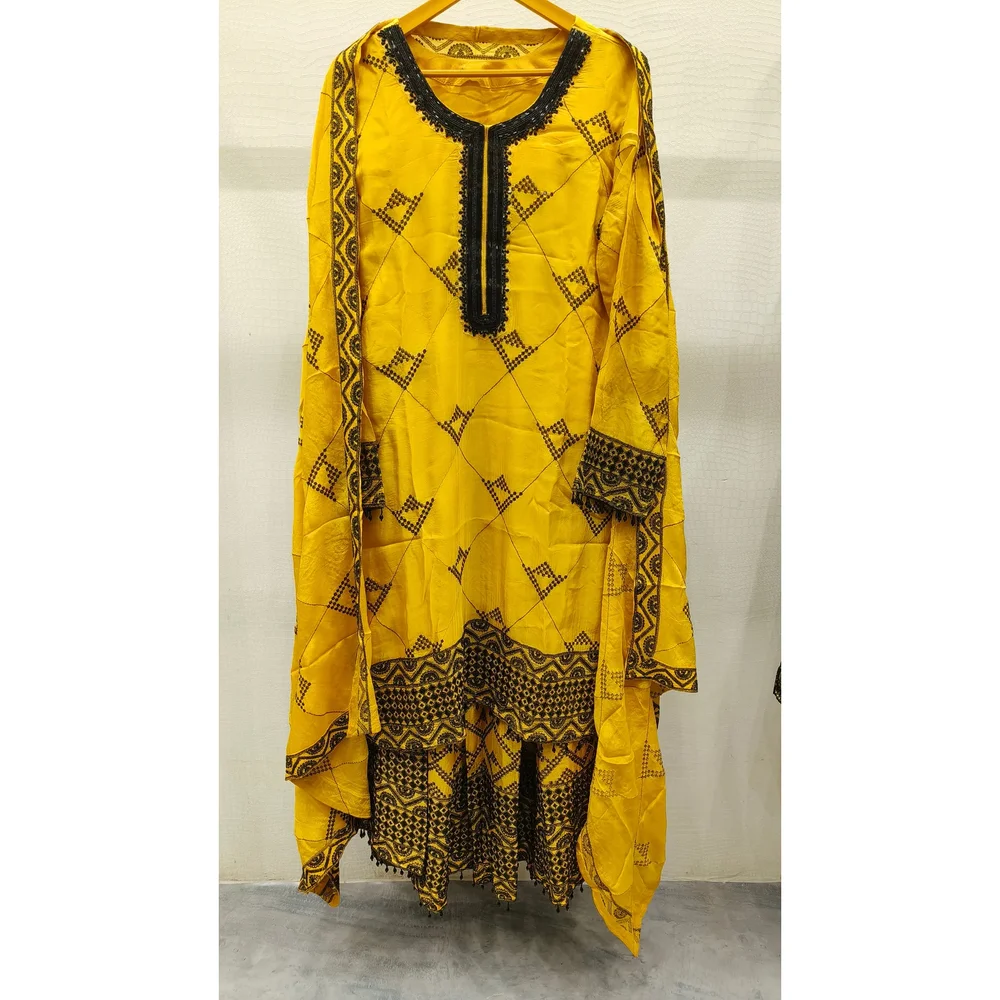 Embroidered Chiffon Kameez with Raw Silk Palazzo - Textiles & Apparel by Ayzel Pvt. Ltd.