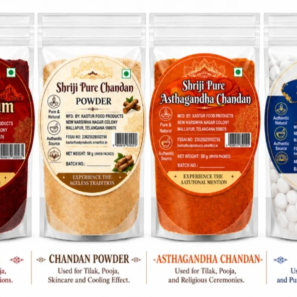 Chandan, Asthagandha, Kumkum, Kapoor Combo Pack - Handicrafts & Gifts by Kastur Food Products