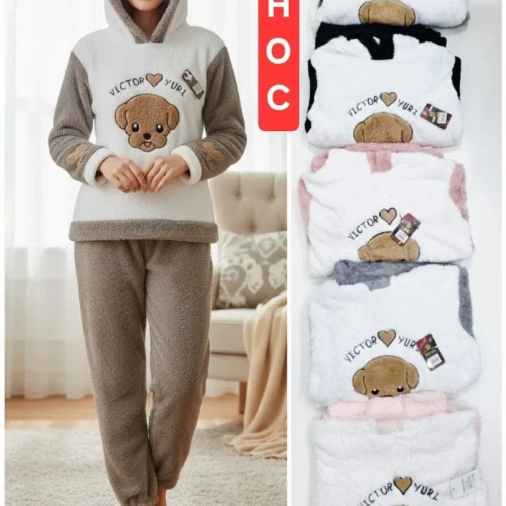 Victor Yuri Fleece Sherpa Embroidered Night Suit Set - Textiles & Apparel by Premium Collections