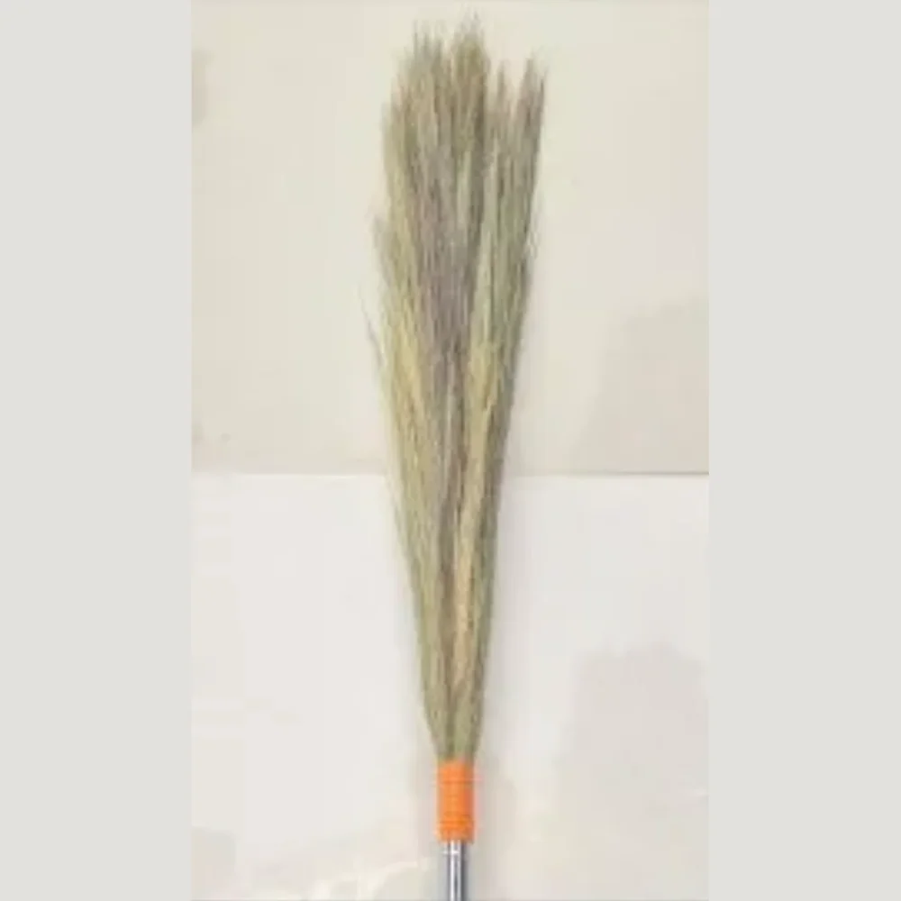 20 Inch Grass Broom with Stainless Steel Handle - Home & Kitchen by Triveni Trading Co.