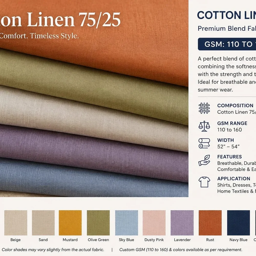 Cotton Linen 75/25 Blended Fabric - Textiles & Apparel by Weavon Tex India