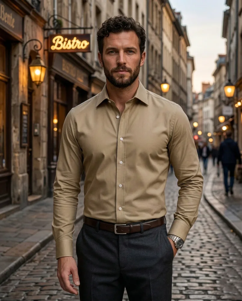 Khaki Formal Shirt for Men | Premium Cotton Blend Regular Fit Office & Business Wear Shirt - Textiles & Apparel by G M Apparels