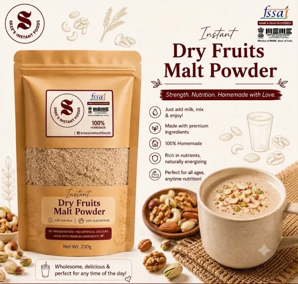 Instant Dry Fruits Malt Powder - Food & Agriculture by Sree's Instant Foods
