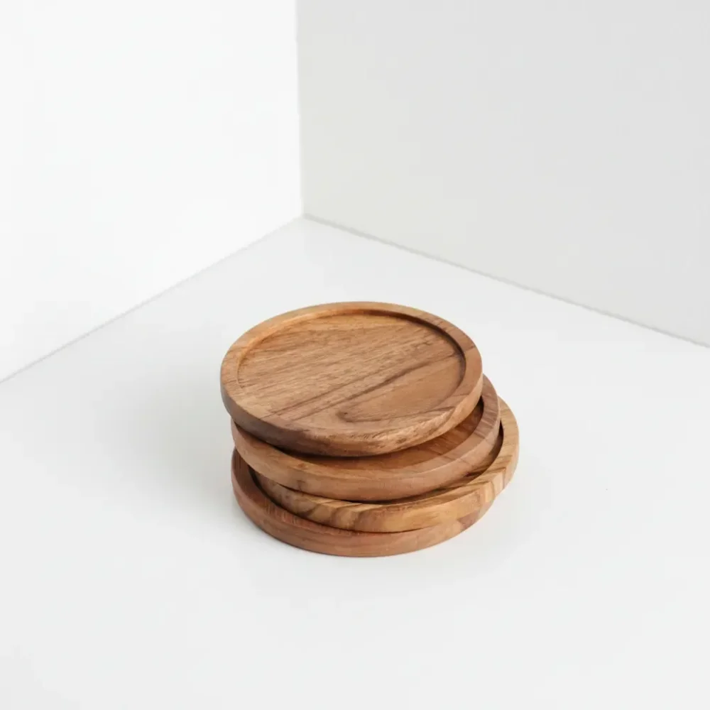 Acacia Wood Round Drink Coasters Set of 4 - Home & Kitchen by Razvi Exports
